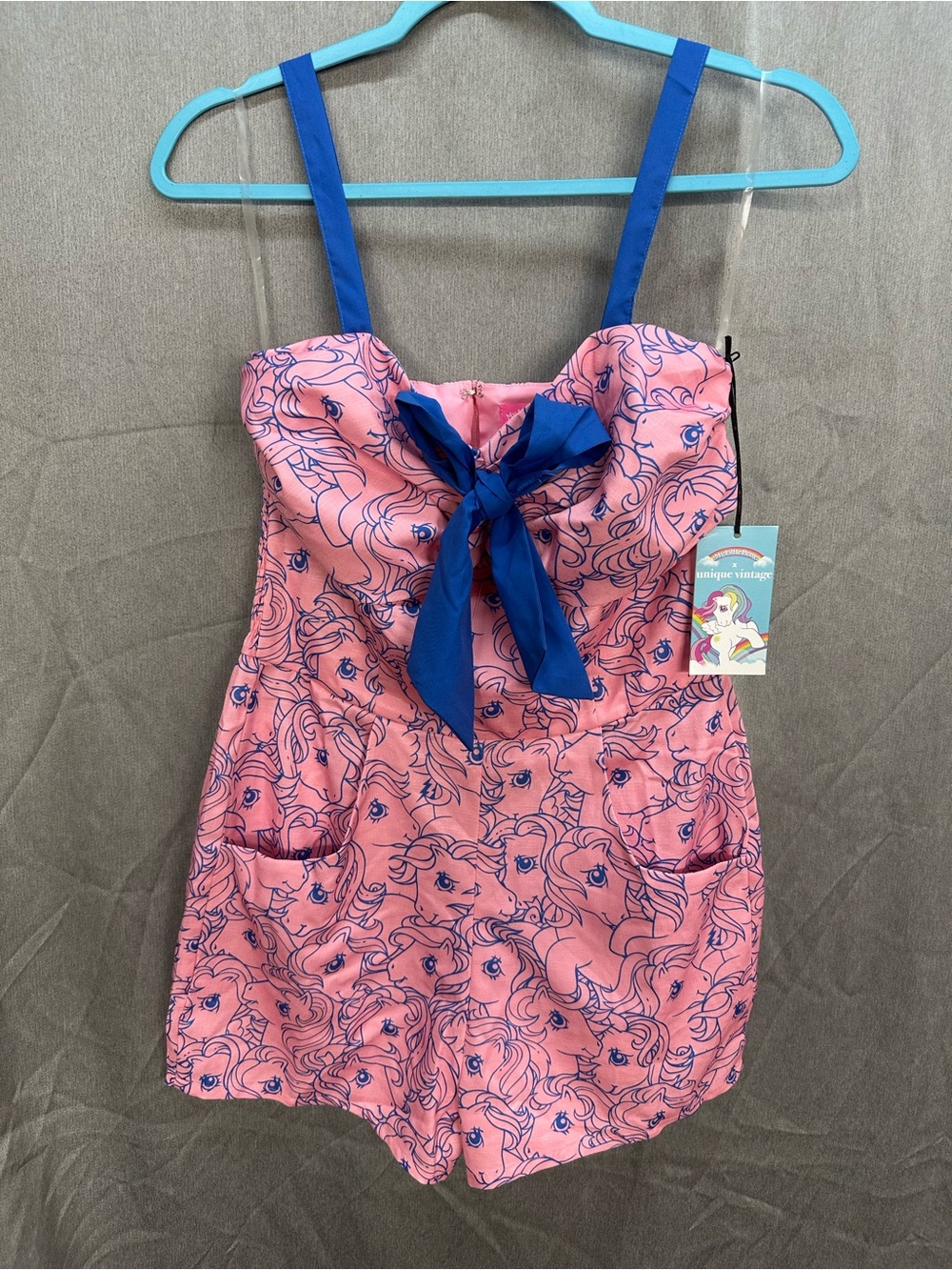 Unique Vintage my little pony Pink Romper with Blue Bow